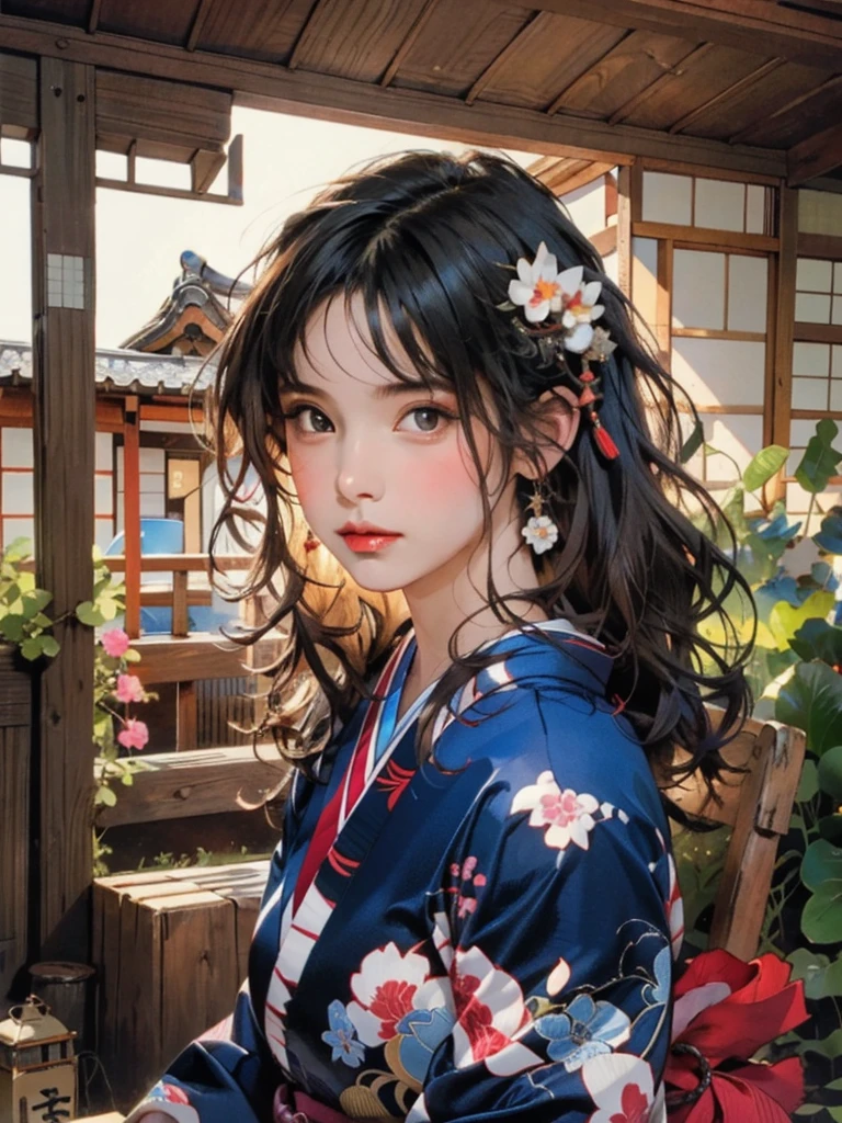 (highest quality、8k、32k、masterpiece)、(masterpiece, up to date,Exceptional:1.2), Anime, One girl,Front hair,black_hair, Beautiful 8k eyes,Looking_in_Audience,One person in,Are standing,((Very beautiful woman, Fuller lips, Japanese pintern kimono))、((Colorful Japanese kimono)))、(((Medium Shot)))、Blunt bung、(High resolution)、Very beautiful face and eyes、1 girl 、Round and small face、Narrow waist、delicine body、(highest quality high detail Rich skin details)、(highest quality、8k、Oil paints:1.2)、Very detailed、(Realistic、Realistic:1.37)、Bright colors、(((blackhair)))、(((longhair)))、(((cowboy pictures)))、((( Inside an old Japanese house)))、(masterpiece, highest quality, highest quality, Official Art, beautifully、aesthetic:1.2), (One girl), Very detailedな,(Fractal Art:1.3),colorful,Most detailed,Sengoku period(High resolution)、Very beautiful face and eyes、1 girl 、Round and small face、Tight waist、Delicine body、(highest quality high detail Rich skin details)、(highest quality、8k、Oil paints:1.2)、(Realistic、Realistic:1.37)、Greg Rutkowski Written by Alphonse Mucha Ropp, sun lips