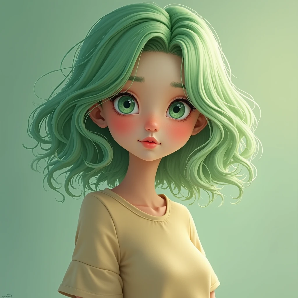 beautiful girl with soft green hair