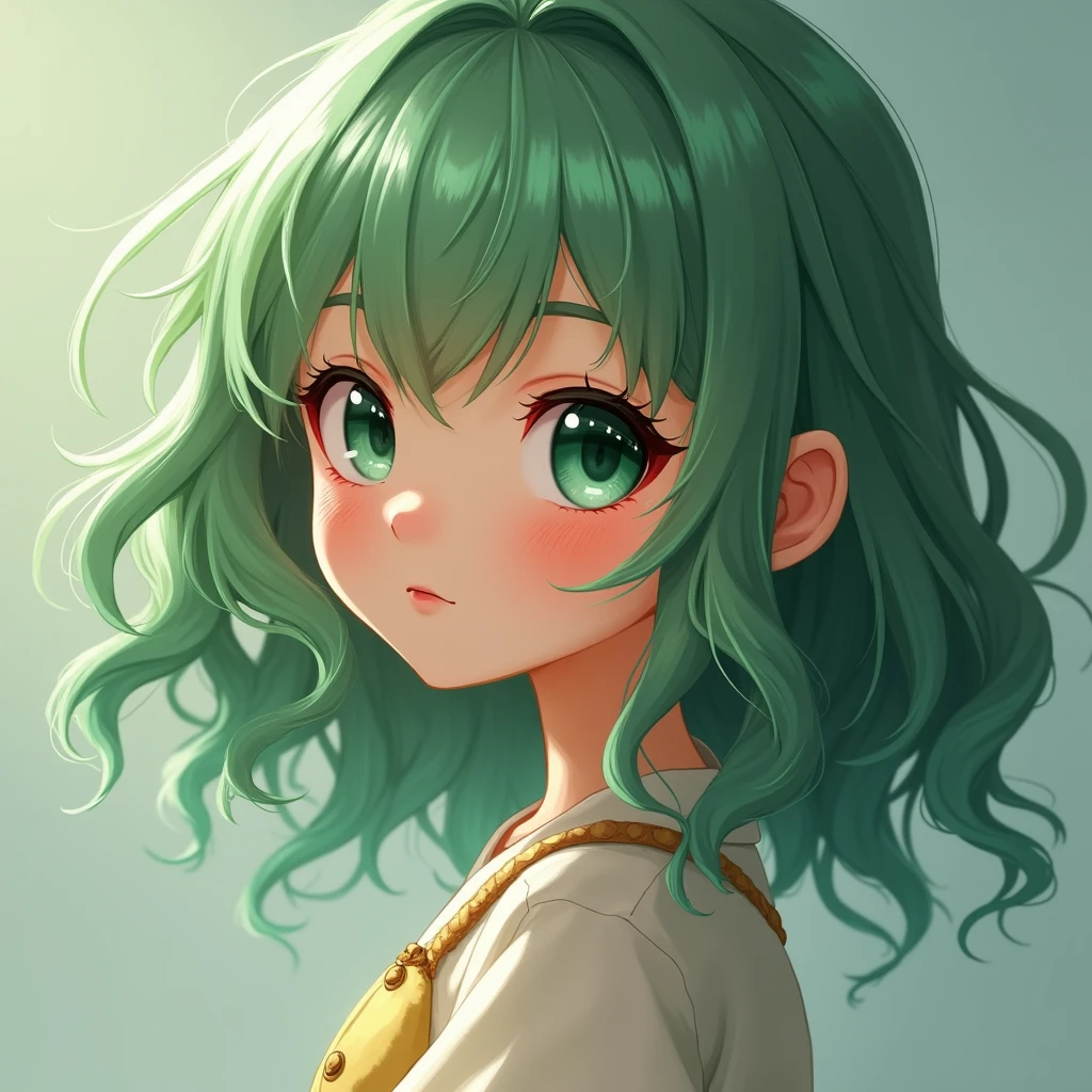 beautiful girl with soft green hair