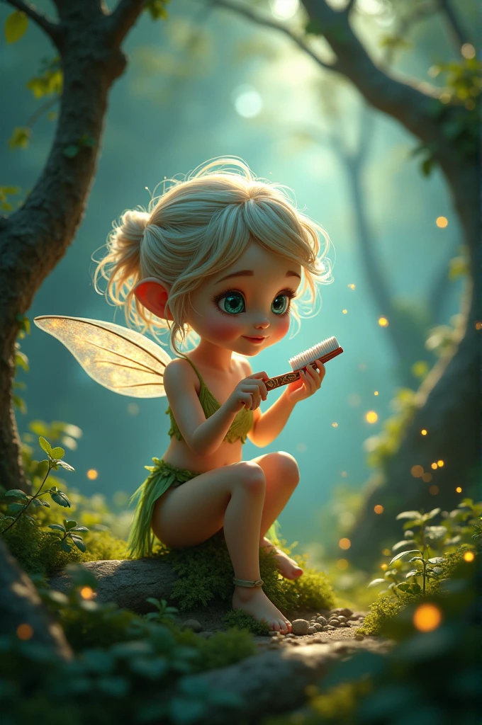 A fairy brushing a tooth 