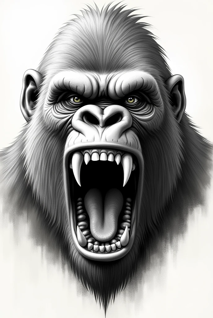Generate a sketch of a gorilla’s head shouting 
