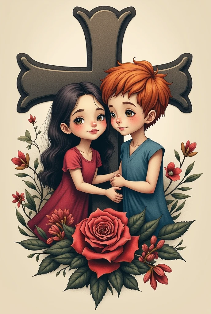 Print "Tito et Mabel", join with cross, same to tattoo in gray scale of colors