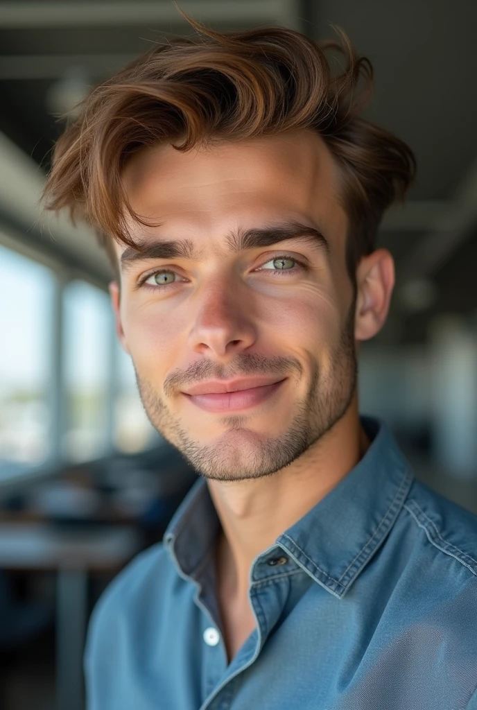 selfie style photo of a handsome 26 year old technical school student with light brown hair and natural beauty
 
