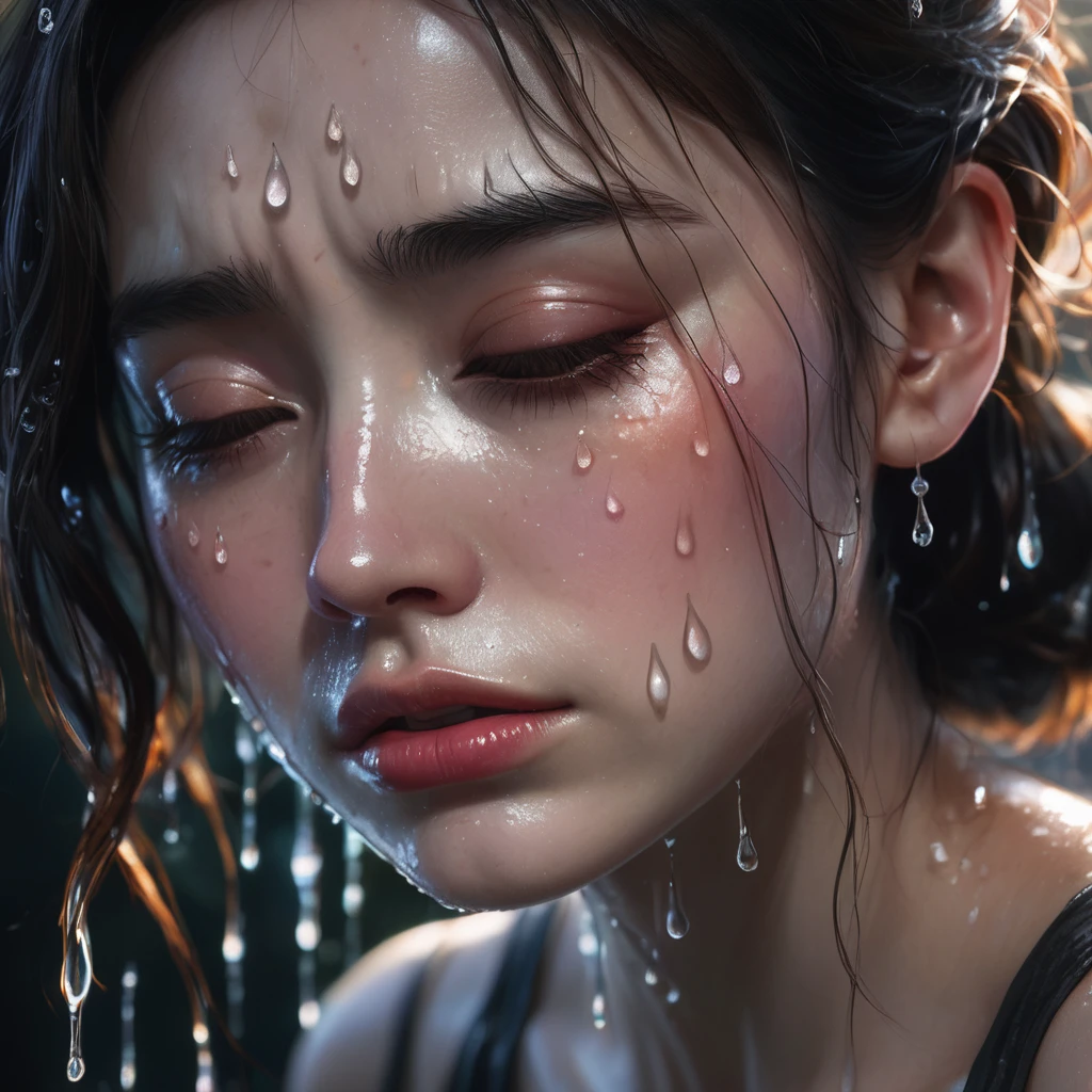 crying,Aesthetic,extremely detailed,crying eyes,rosy cheeks,soaked eyelashes,emotional expression,intense sadness,dripping tears,realistic textures,very refined details,dramatic lighting,perfect combination of colors,vibrant hues,artistic composition,brushstrokes in layers,emotional brushstrokes,Realistic water drops,Impressive realism,masterful craftsmanship,haunting beauty,evocative atmosphere,very emotional scene,silent sadness,marked contrast,moody atmosphere,infinite depth,luminous glow,bright reflections,subtle shadows,Intimate close-up,Precise contours,surprising emotion,fluid brush movements,moving representation,careful attention to detail,Aesthetically pleasing,piercing,deeply moving art