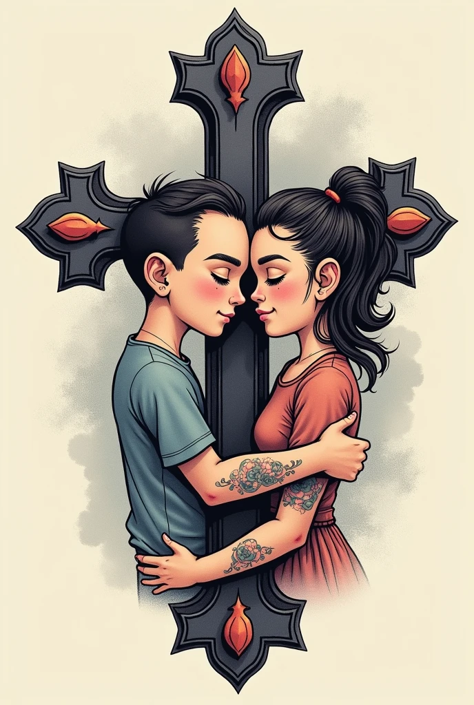 Print letter Tito et Mabel join with a cross, same to tattoo in gray scale of colors