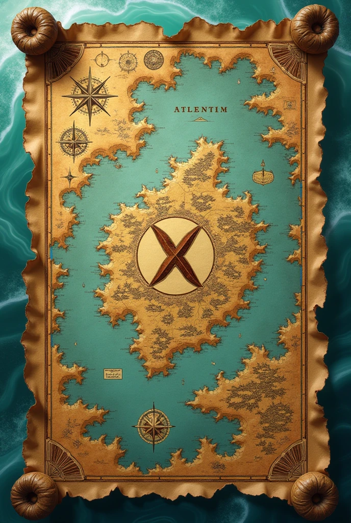Create images from an old map, with an 'X' marking the supposed site of Atlantis