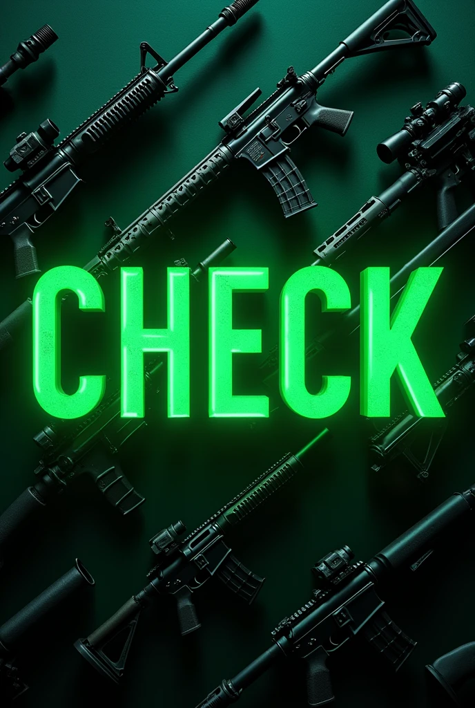 A weapons background with a text that says "Check" in strong neon green 