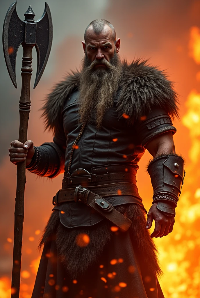 angry hell fire viking warrior with axe transparent background