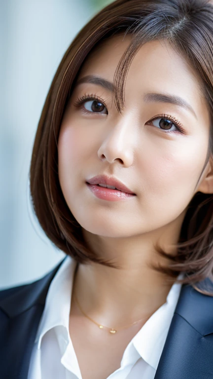 lens: 135mm f1.8, (Highest quality), (Beautiful Japanese office lady in a suit), (Moisturized lips), Narrow eyes, double eyelid, Delicate clavicle, Flat Chest , I'm ashamed of my smallness, Underdeveloped breasts, smile, (Spotted sunlight: 1.2), Professional Lighting, (Petite figure), (Sunburned skin: 0.2), Full body photo, Full Body Focus, (Standing posture)、A proper honor student、Slender body、(A wearing a suit:1.5)、boyish, Putting very short hair into a ponytail、Stylish white bedroom、Ribbon on chest、Sweep all your hair back、Crouching with rope、Round 1,(((Completely naked))), The gesture of taking off a suit、Full body angle