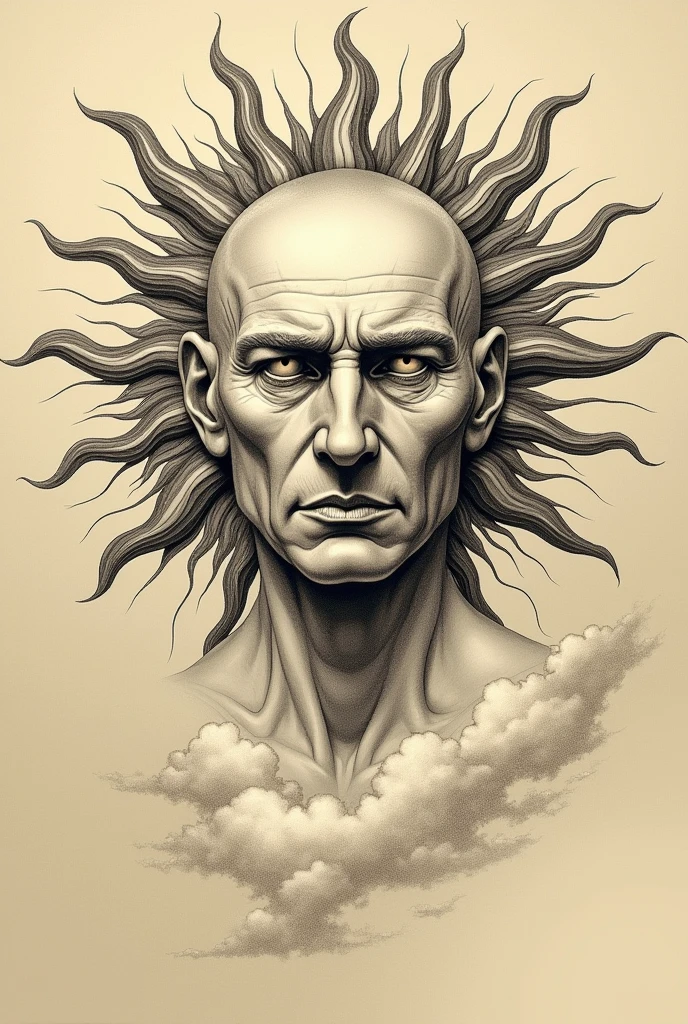 Sketch of the sun with a mans face