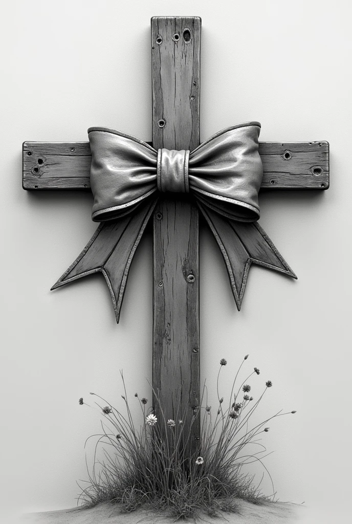 make a cross with a bow where "TITO ET MABEL" goes, in gray scale