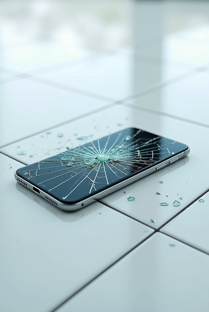 Cell phone dropped on the floor with a broken screen: