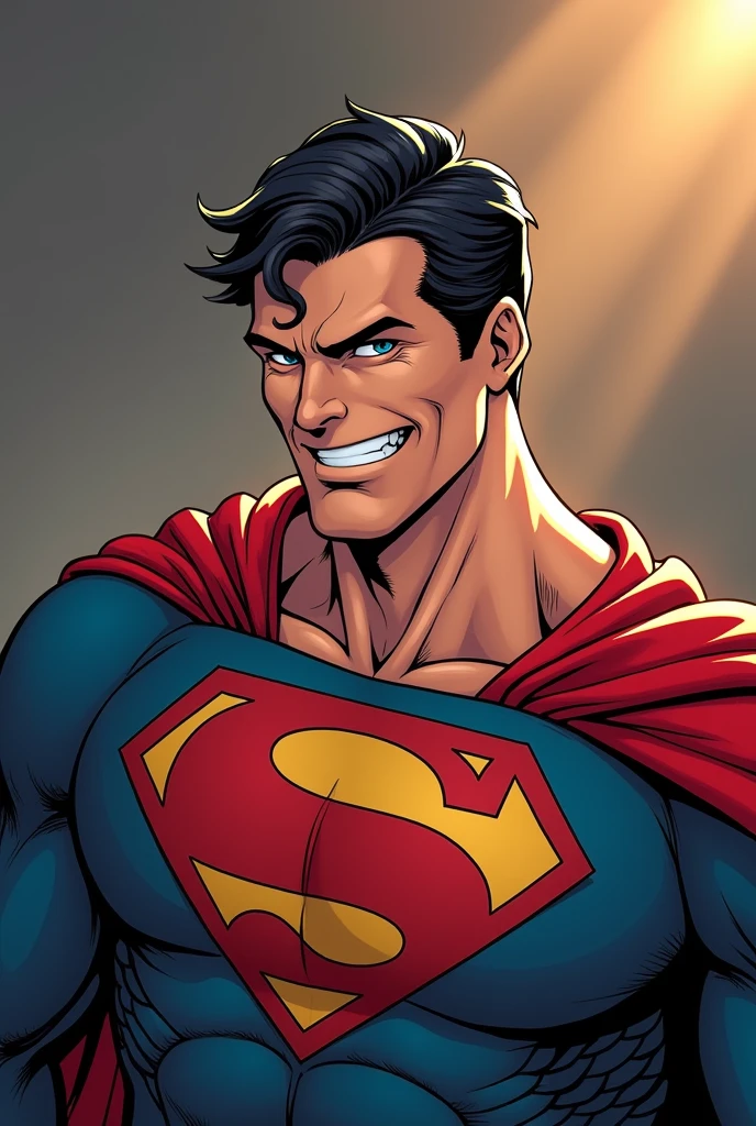 Superman stylized character, comics, Very detailed, 8k,Teeth are visible、smile、Looks like they're having fun、Good Pose