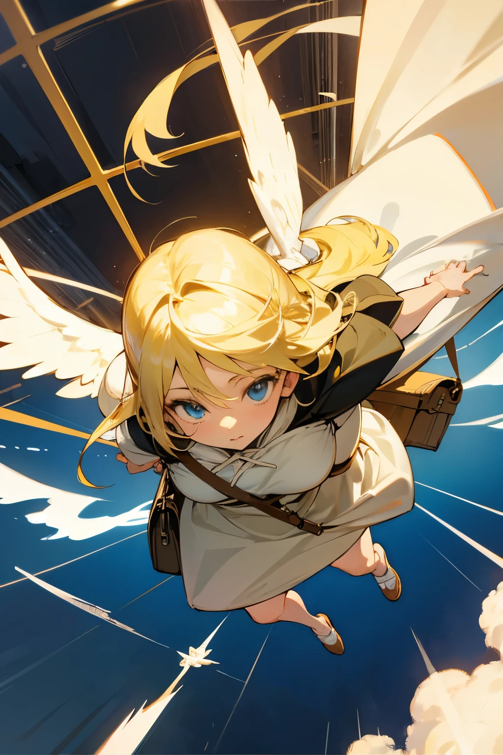 Spreading blonde hair、Angel、adult、Aerial、bag