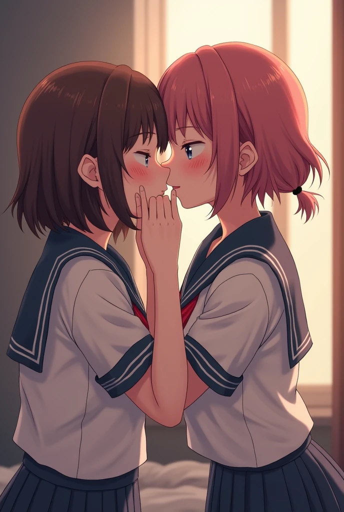 Ako and Riko from Kissxsis kissing each other