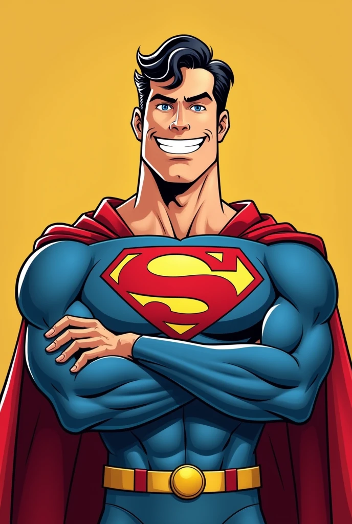 Superman stylized character, comics, Very detailed, 8k,Teeth are visible、smile、Looks like they're having fun、Happy face、Hands in a good pose、