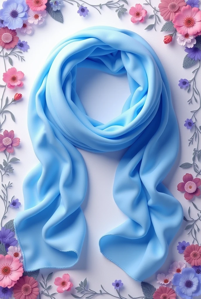 Blue scarf with a 7-look flower background