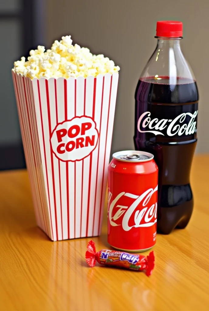 A combo that includes: large popcorn, a soda and a candy

