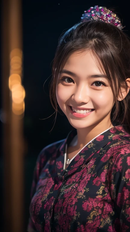 Highest quality, 8k, RAW Photos, Absurd, Portraiture, smile, alone, (night:1.8), Idol&#39;s face, Viola Lace, Delicate girl, Upper Body, Looking at the audience, Frank, Sophisticated,Thin arms, Professional Lighting, Film Grain, chromatic aberration, (Eye and facial details:1.0), (Bokeh:1.1) ,Swimwear