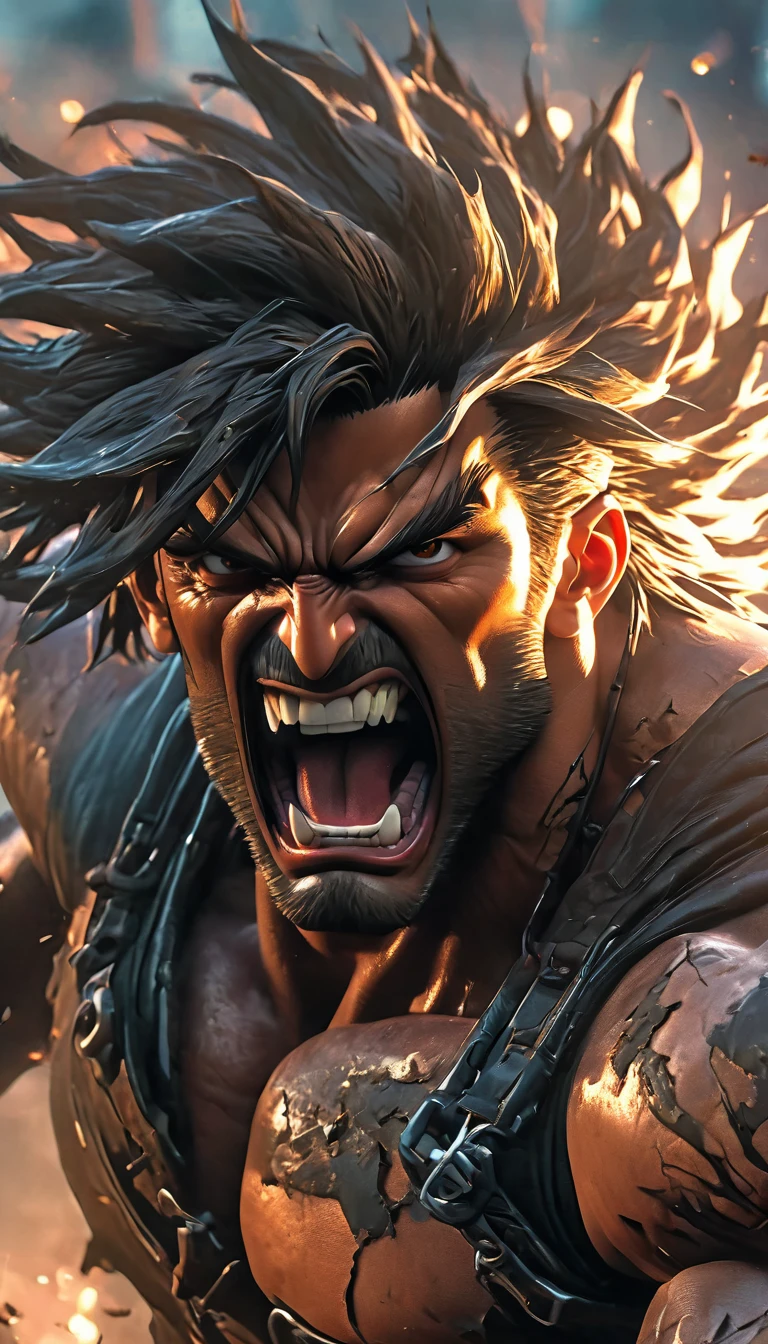 Anime:1.3,( hyper detailed, 8k, RAW Photos, Premium quality, masterpiece, epic lighting. close up, Centered image), (Complete plan:1.4),((1 handsome and muscular man, post-apocalyptic, guerrero, Perfectly detailed and anatomically perfect face and body, (action pose and badass), for the cover of Heavy Metal magazine, dynamic pose, beautiful and detailed hair, Leather Clothes))