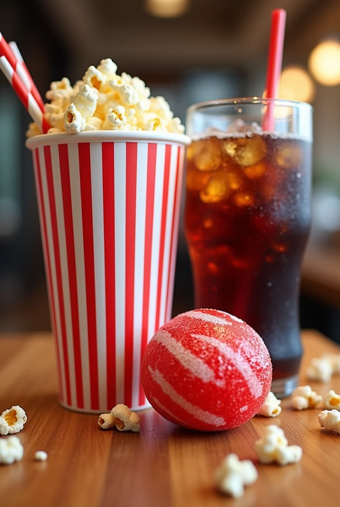 A combo that includes: large popcorn, a soda and a big candy