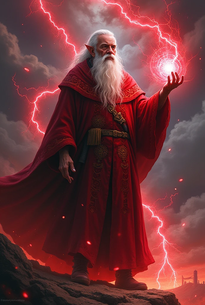 An old man in a robe with the ability to create red thunder
