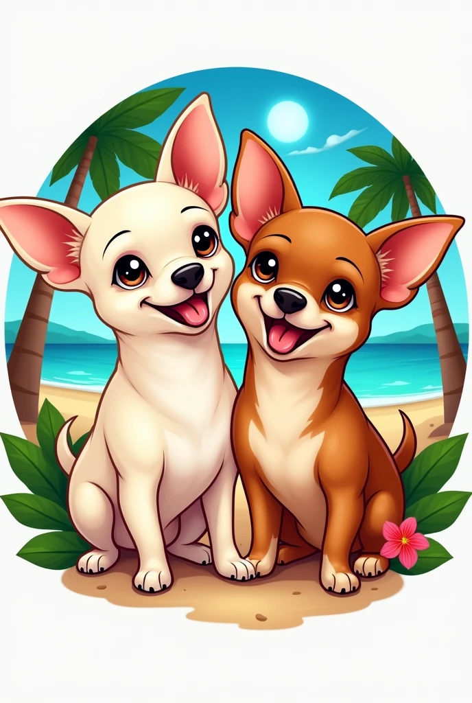 A logo for a pet shop, let it be called "island petshop" with 2 Chihuahua dogs, one cream colored and the other cinnamon colored