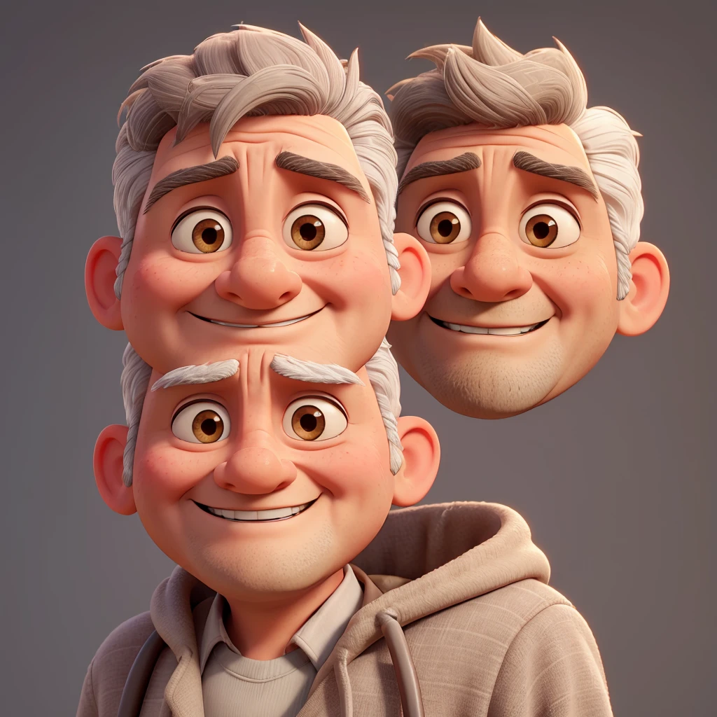 low old doctor, a little overweight, remake to disney persona, no beard, big ears, brown eyebrown, grey hair, white coat, stethoscope, grin, grey hair, hair little  to side, low eyes, no cowlick, tired smile, tired eyes, tired eyebrown, half-closed eyes, light smile, puckered lips, forehead, tired