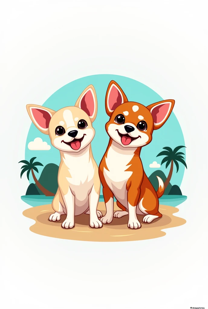 A logo for a pet shop, let it be called "island petshop" with 2 Chihuahua dogs, one cream colored and the other cinnamon colored