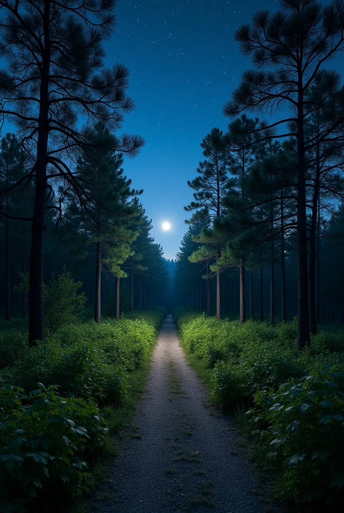a path full of trees, plants,  to become night, clear sky, 
