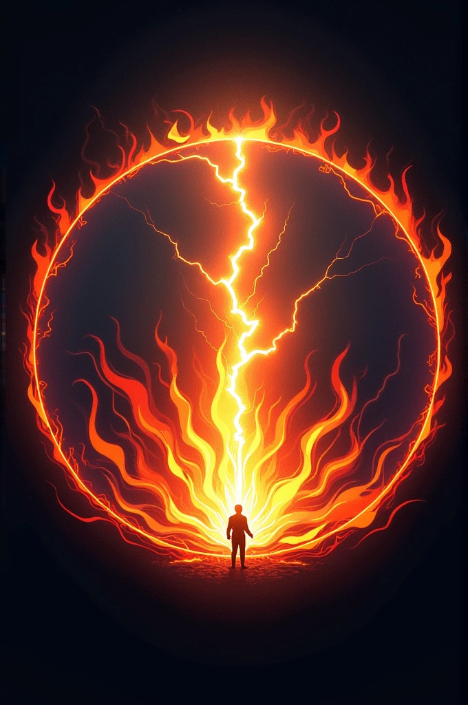 Circular logo of a fire with a lightning bolt