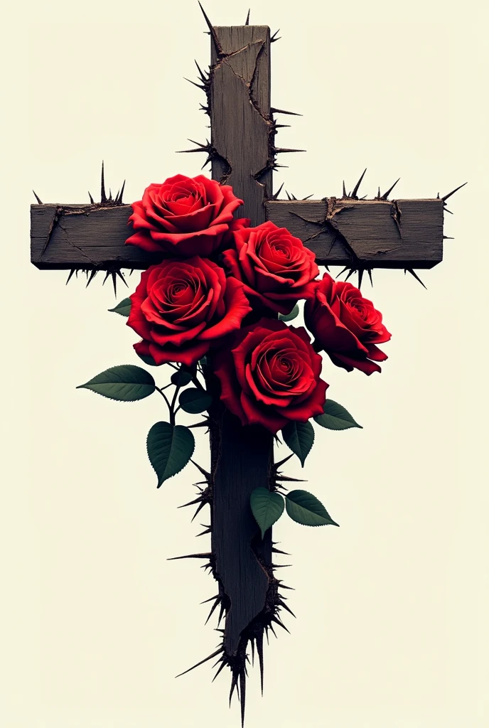 a logo with a crack in the shape of a cross coming out of red roses