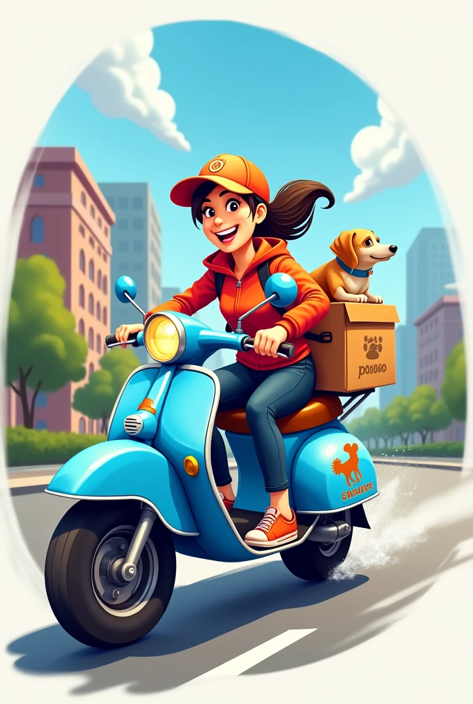 Logo A home delivery woman on a blue pet supermarket motorbike