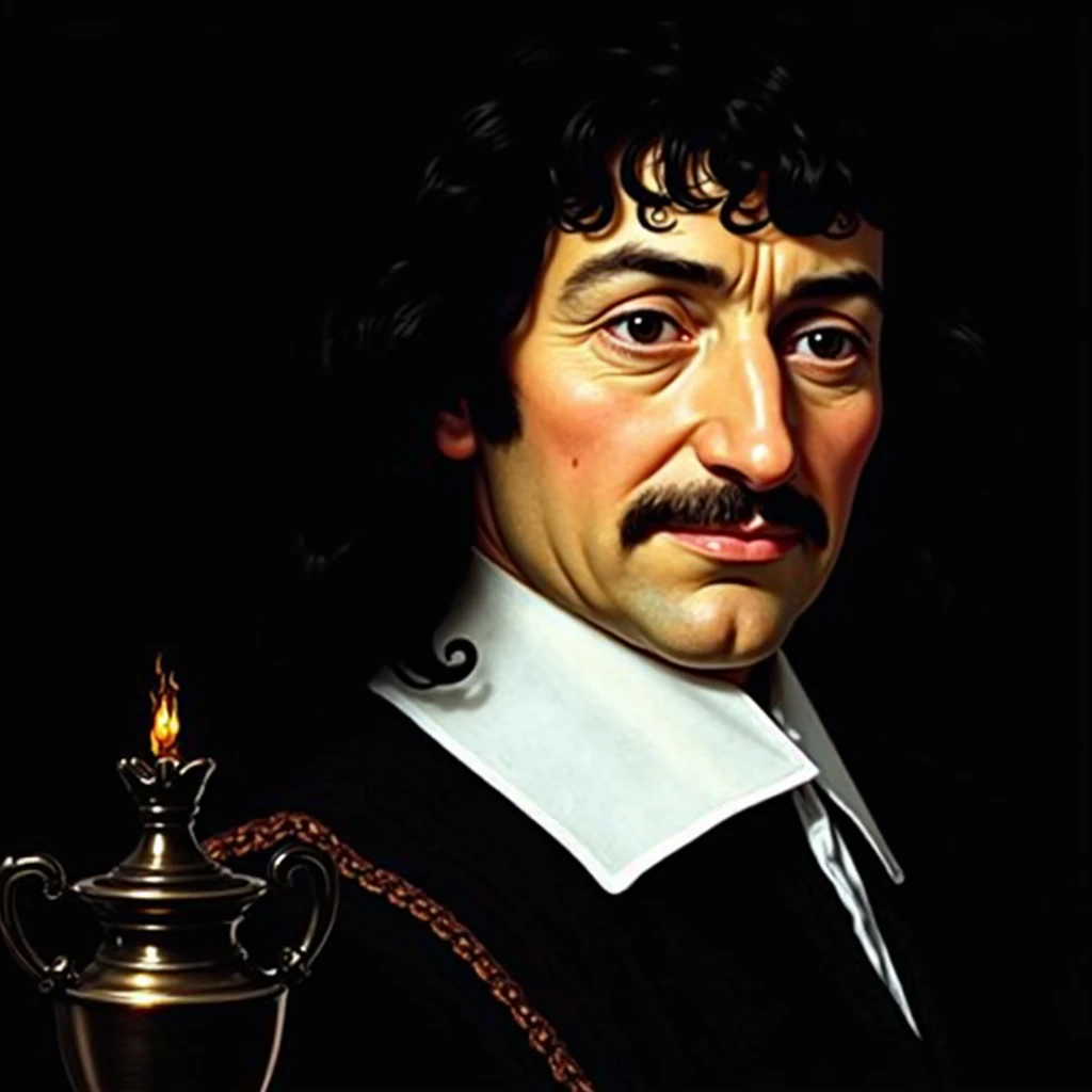 MAKE RENÊ DESCARTES HOLDING A LAMP