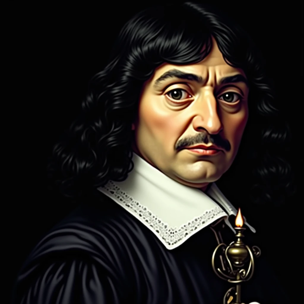 MAKE RENÊ DESCARTES HOLDING A LAMP