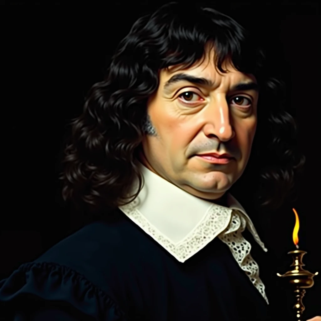 MAKE RENÊ DESCARTES HOLDING A LAMP