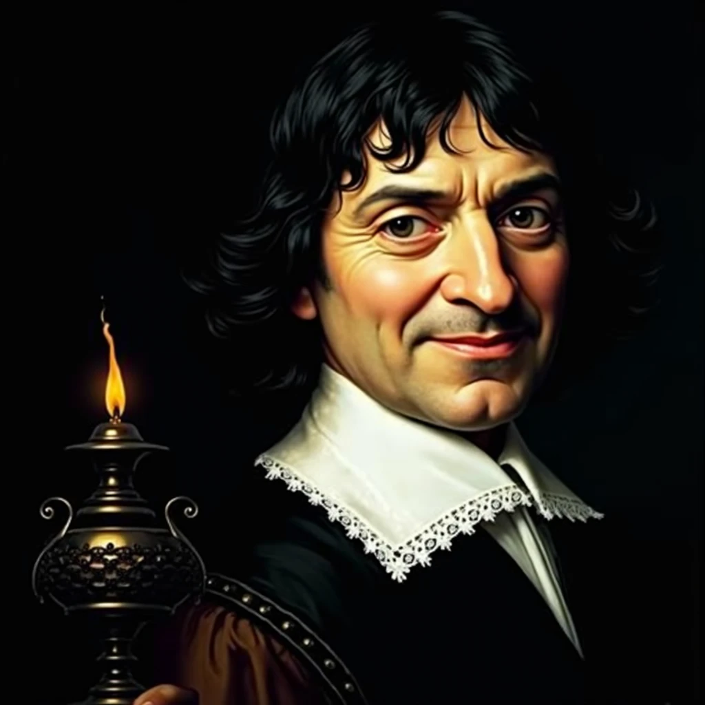 MAKE RENÊ DESCARTES HOLDING A LAMP