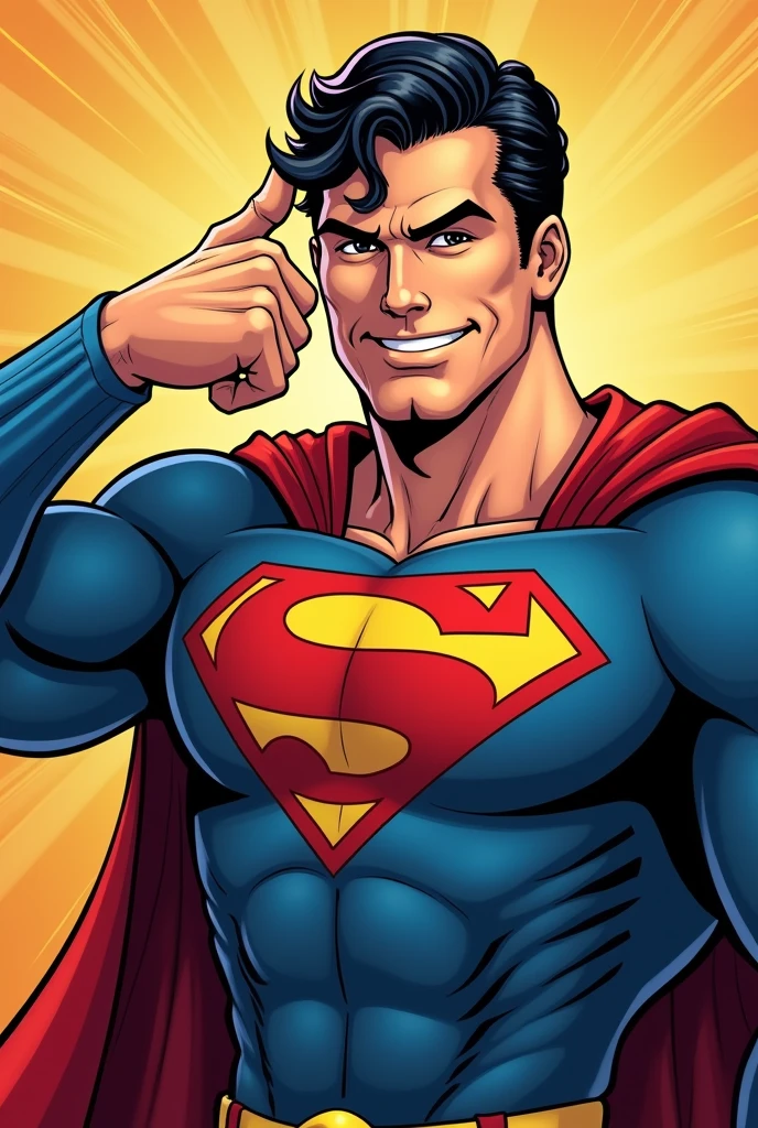 Superman stylized character, comics, Very detailed, 8k,Hold your head、Thumbs up、A happy face、smile、Winking