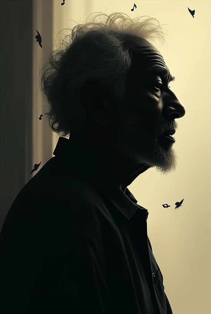 Shadow of a old Black man with music in his head