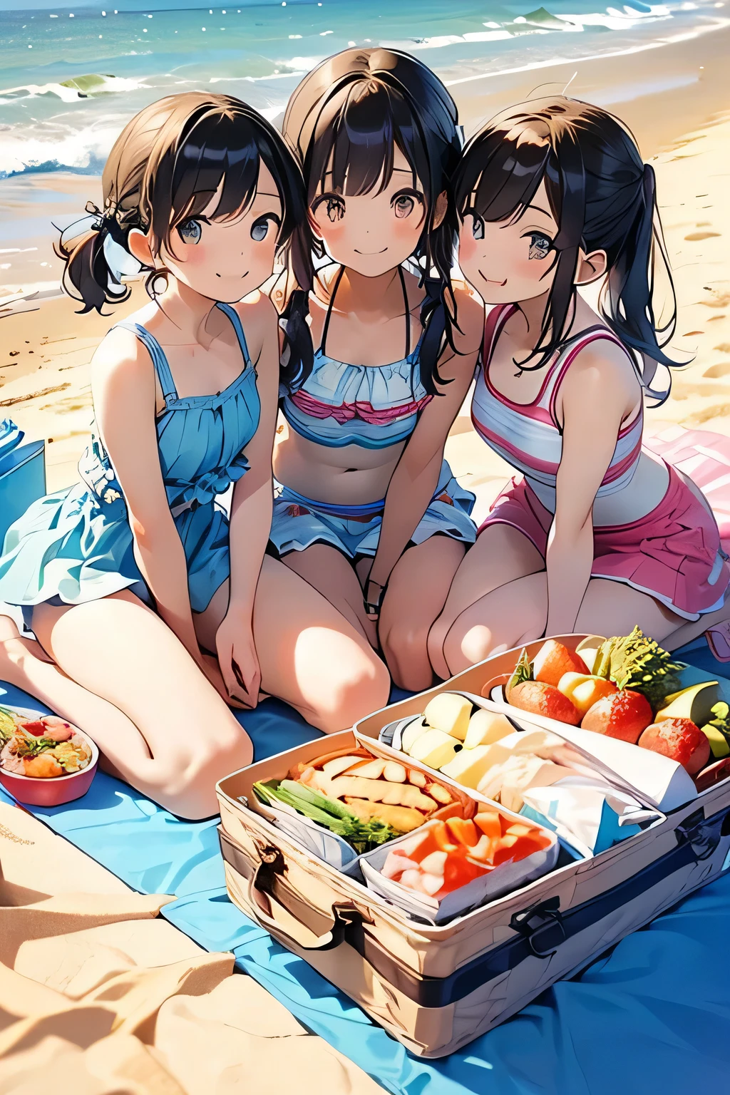 watermelon、mandarin orange、banana、strawberry、pineapple、melon、Grapeuscat、Three girls in bras and underwear soak in a bath full of fruit、barefoot、tomato、Mitarashi dumpling、Tricolor dumplings、Kibi dumpling、Sakuramochi、beef bowl、Eel bowl、hamburger、cheeseburger、stew、