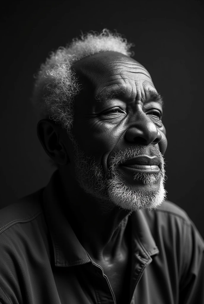 Black and white picture of a old Black man with music in his head