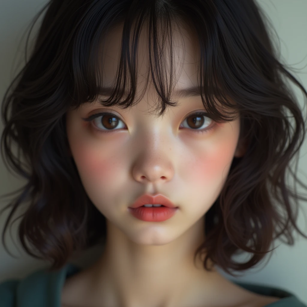 Realistic, detailed, Realistic details, 複雑なdetailed, break,, One girl, alone, Eurasia, Brunette, Very beautiful, cute, detailed face, detailed skin complexion, Beautiful Eyes, Lips parted, Fascinating, Medium Hair, , break,, Simple Background,, break,, Portraiture, 1 1 1.4/35mm, perspective, Depth of written boundary, ratio, Focus on the face, Blurred Background, Bokeh, Sharp focus, Depth and Dimension, ratio, The rule of thirds, break,,