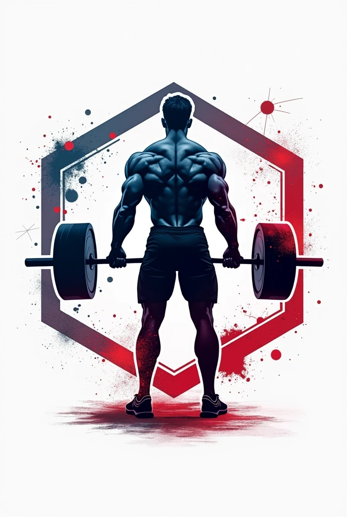 make a logo with a muscular person doing deadlifts as a red and blue back paint create an image name it poderfit put the background white with hexagons with red edges and name it poderfit gym