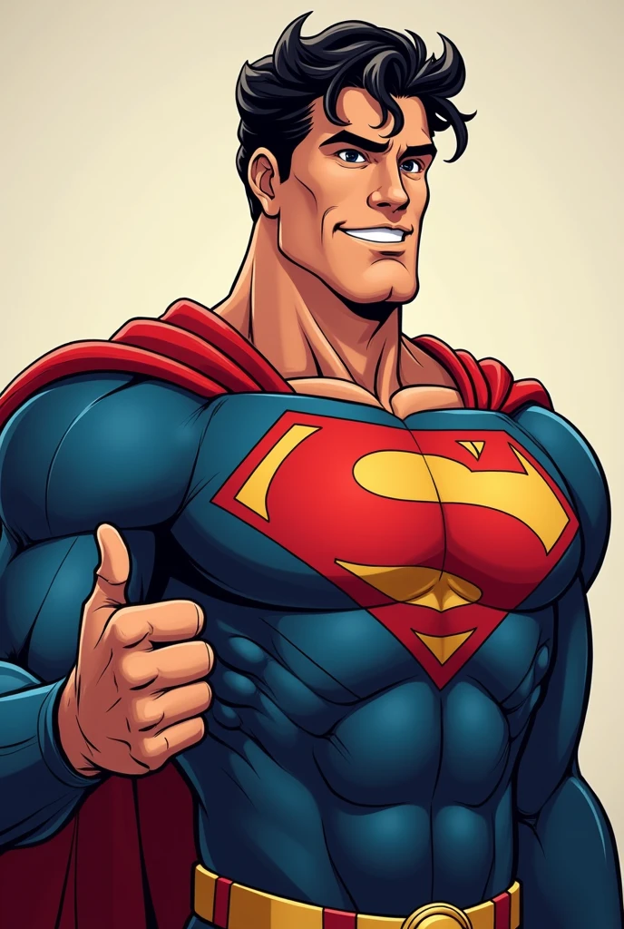 Superman stylized character, comics, Very detailed, 8k,Teeth are visible、smile、Looks like they're having fun、Thumbs up pose、One eye closed