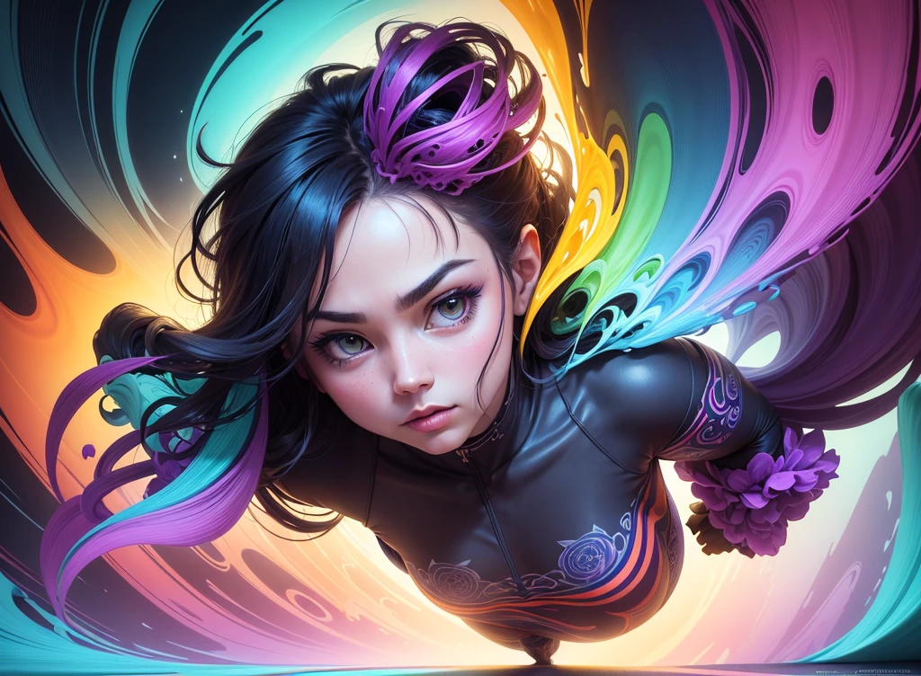 Create an image in the visual style of Mark Spusta, incorporating a psychedelic and vibrant aesthetic. The image should feature a rich, saturated color palette, including shades of purple, orange, lime green and cobalt blue. Use fluid, organic shapes and patterns, with sinuous lines and abstract shapes that intertwine and overlap, creating a feeling of movement and dynamism.
Include iconic elements like owls and gnomes, designed in Mark Spusta's signature style. Owls should have large, expressive eyes., with stylized feathers that blend with geometric patterns and psychedelic textures. Gnomes should be portrayed in a surrealistic way, with pointy hats and colorful clothes, and their shapes can intertwine with the background in a fluid and creative way.
Add touches of surrealism, like almost liquid shapes and stylized floral patterns that blend into the background. The image background should be vibrant and colorful, with a mix of gradients and textures that complement and highlight the main elements.
Make sure the composition is rich in detail, with an overall sense of energy and creativity that is characteristic of Mark Spusta's style. The image must be visually stimulating and unique, capturing the essence of the artist's psychedelic and surrealist style, while including owls and gnomes in an integrated and harmonious way.