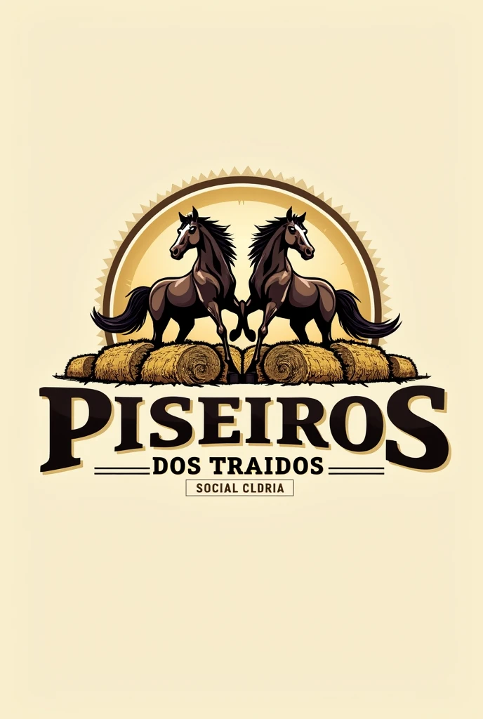 Create a logo with the name piseiro dos traiados, that has horses and hay