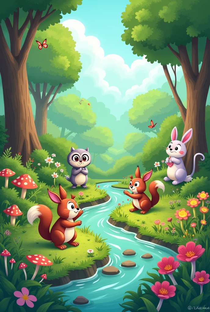 Make a cartoon image about the fauna and flora of the terrestrial biome