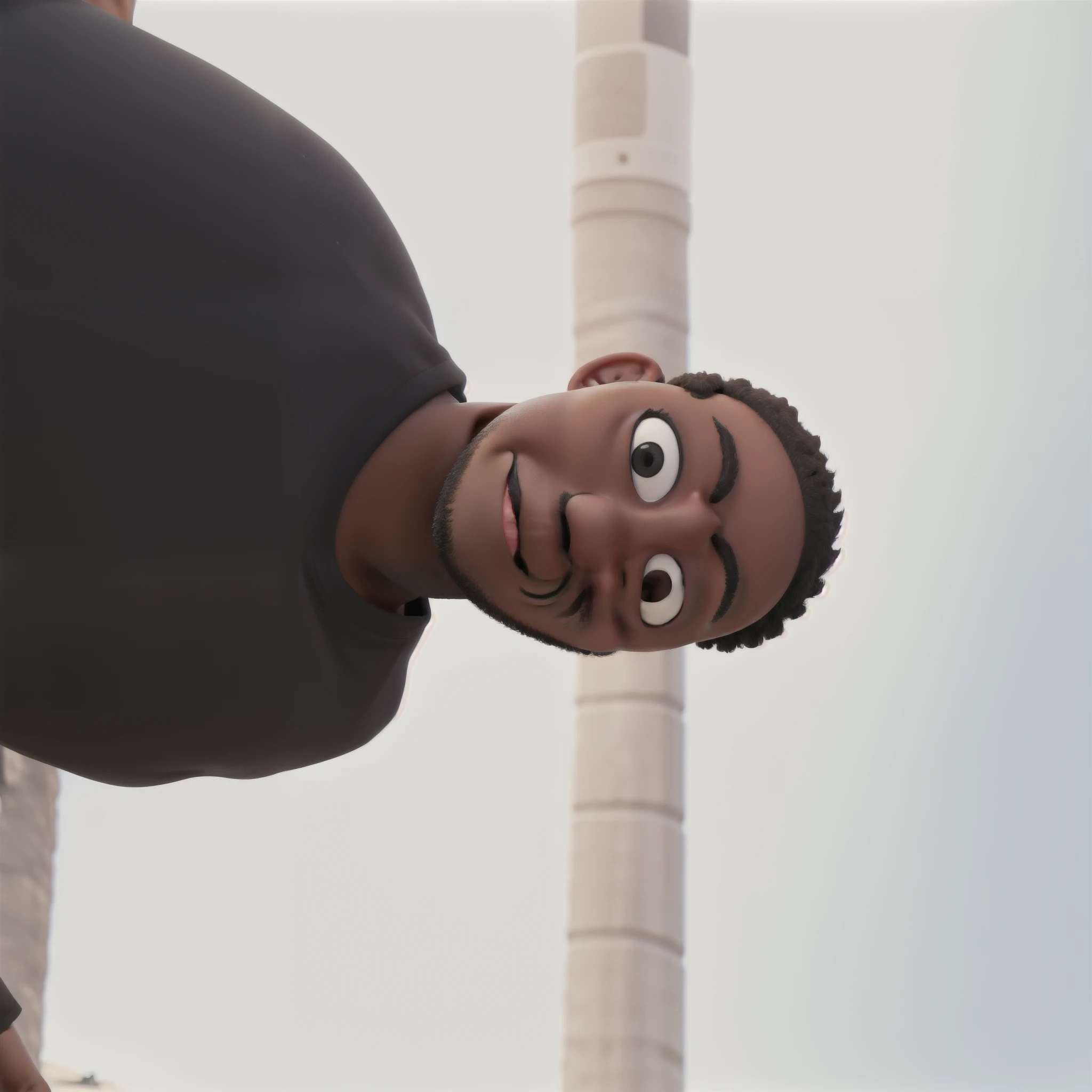brown man with mustache, black nike shirt on the beach with a satisfied face