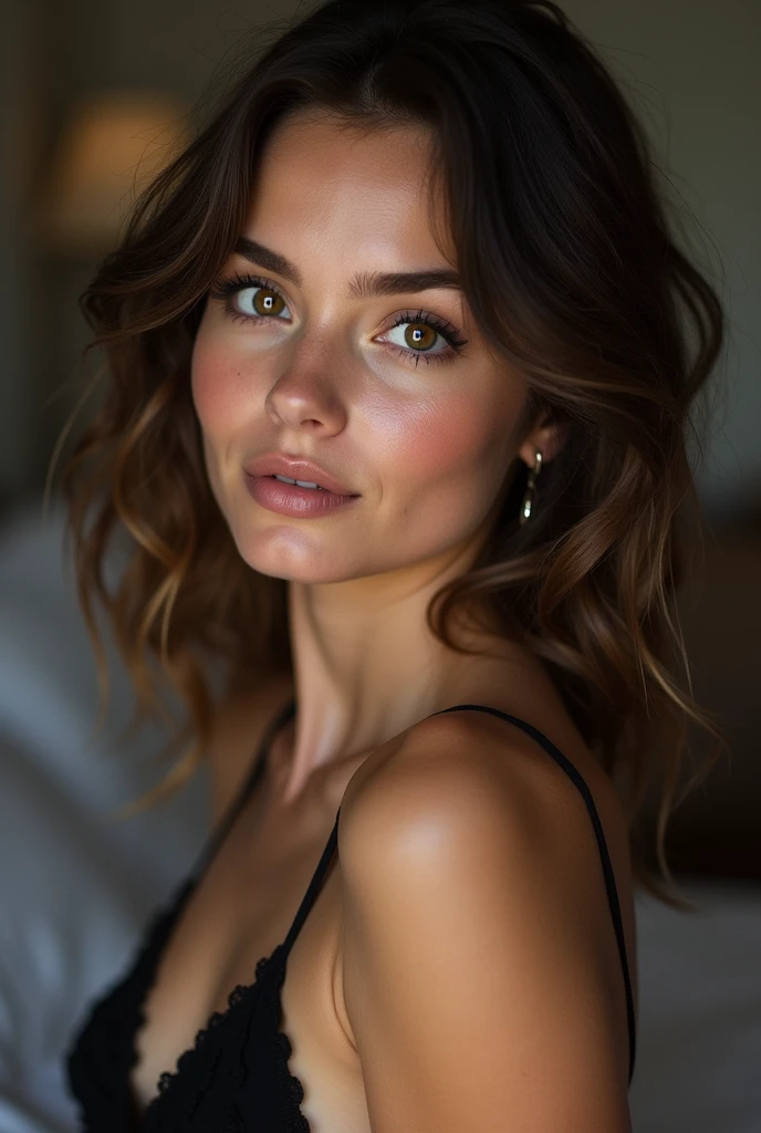 Femme de 19 ans sans vetement des collants noirs, fille sexy aux yeux bruns, Portrait Sophie Mudd, cheveux bruns et grands yeux, d'une jeune femme, Yeux de chambre, violette myers, sans maquillage, maquillage naturel, regarder directement la caméra, Visage avec Artgram, Maquillage subtil, Superbe photo du corps entier, dans la chambre, clivage, photo de tout le corps debout, 8K HD,