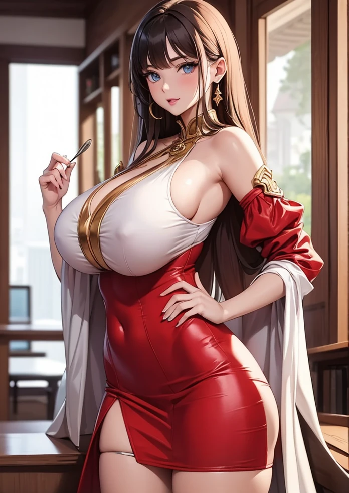 Big breasted girl in exotic clothes